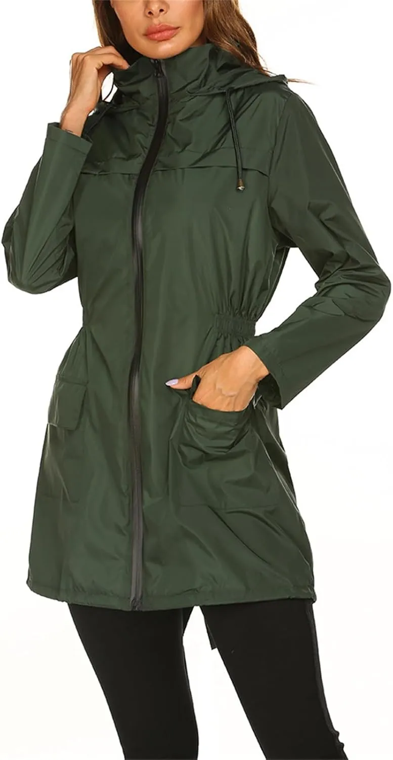 Women's Lightweight Raincoats Windbreaker Rain Jacket Waterproof Outdoor Hooded Trench Coats Travel Hiking