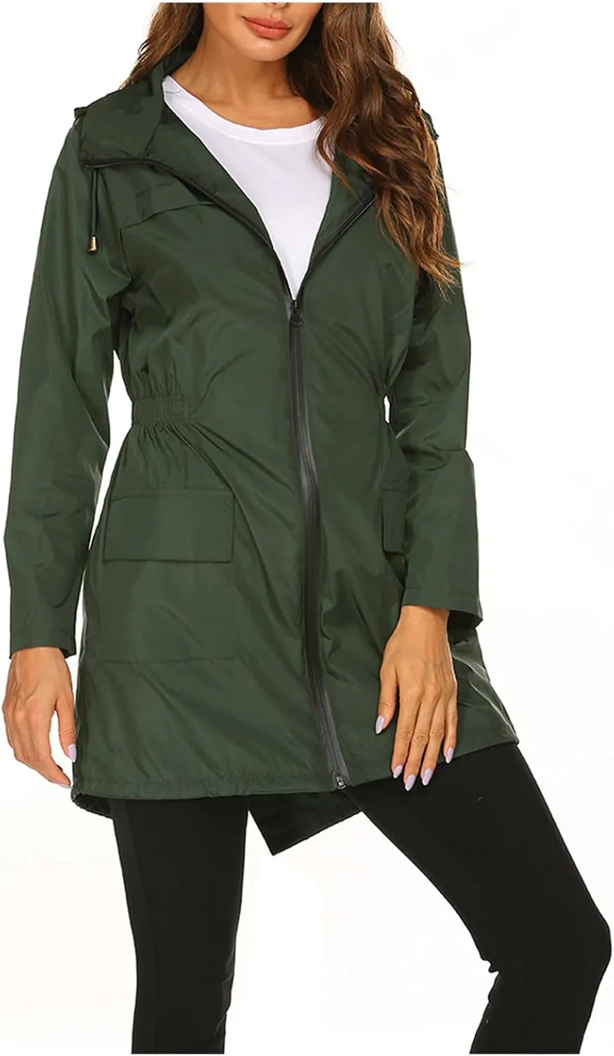 Women's Lightweight Raincoats Windbreaker Rain Jacket Waterproof Outdoor Hooded Trench Coats Travel Hiking