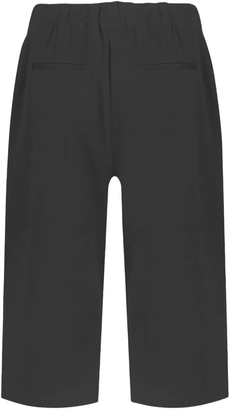 Women's Linen Capri Pants Knee Length Slit Button Casual Beach Shorts Summer Straight Leg Trousers with Pockets