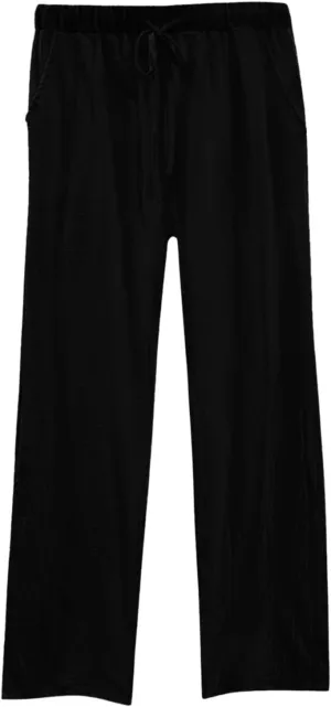 Womens Linen Pants Casual Loose Lightweight Wide Leg Trousers with Pockets Straight Leg Lounge High Waisted Elastic