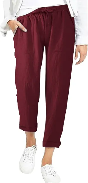 Women's Linen Summer Floral Pant Trousers High Waist Bootcut Loose Fit Palazzo Pants Office