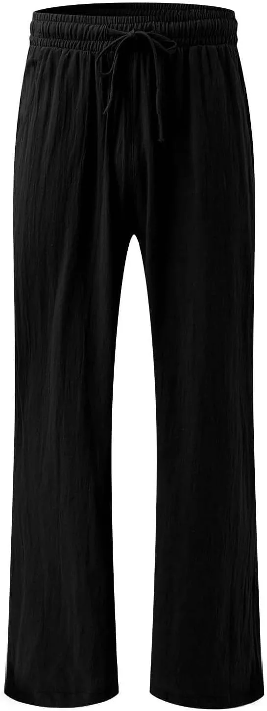 Women's Linen Summer Palazzo Pants Flowy Drawstring Waist Wide Leg Palazzo Beach Pants Loose Fit Beach Vacation Clothes