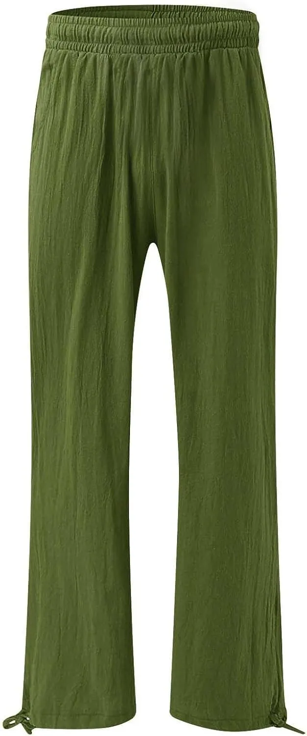 Women's Linen Summer Palazzo Pants Flowy Drawstring Waist Wide Leg Palazzo Beach Pants Loose Fit Beach Vacation Clothes