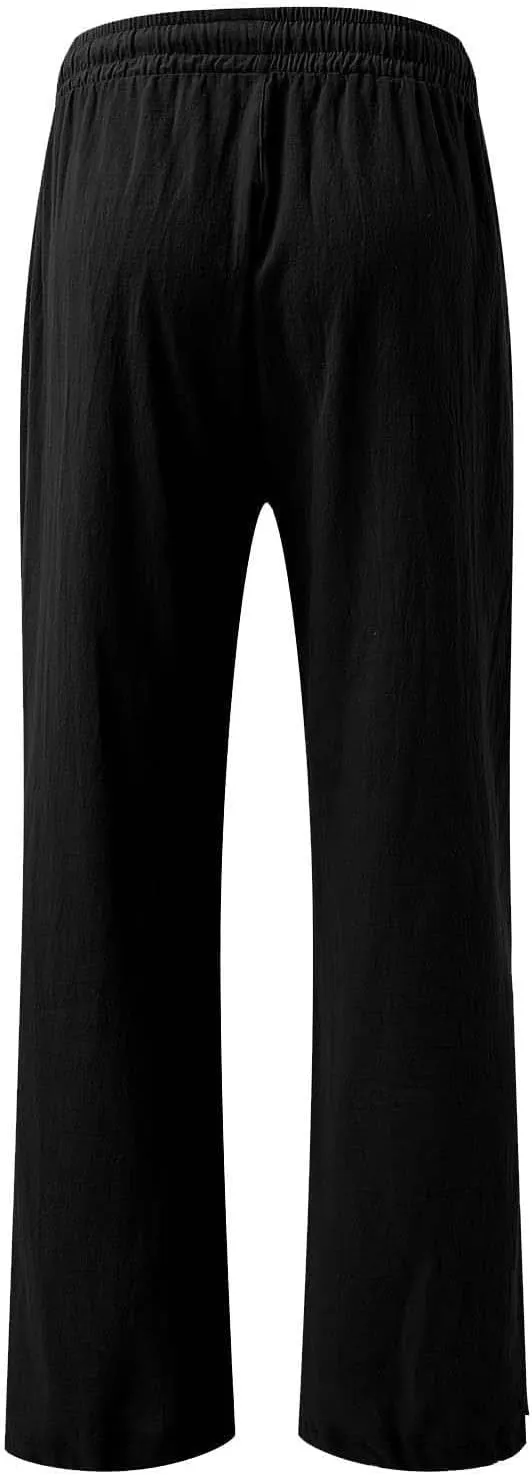 Women's Linen Summer Palazzo Pants Flowy Drawstring Waist Wide Leg Palazzo Beach Pants Loose Fit Beach Vacation Clothes