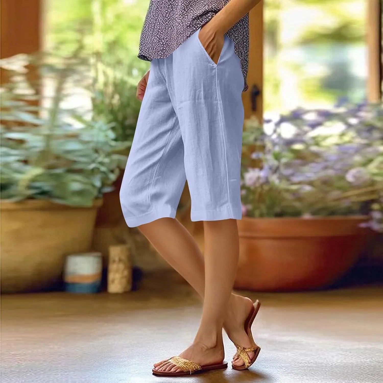 Womens Linen Tapered Capri Pants Plus Size Solid Color Cotton Linen Casual Summer 2025 Straight Leg Cropped Trouser