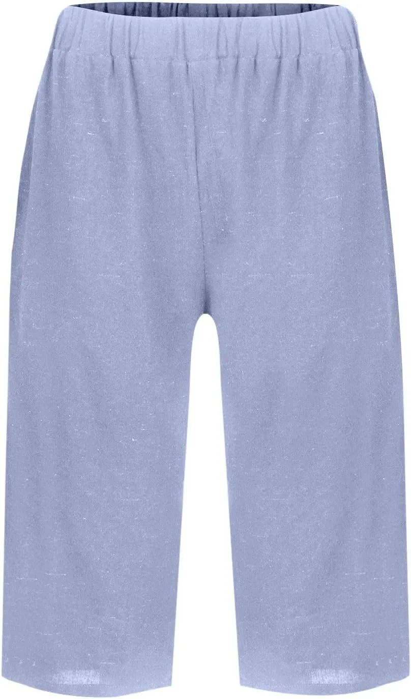Womens Linen Tapered Capri Pants Plus Size Solid Color Cotton Linen Casual Summer 2025 Straight Leg Cropped Trouser