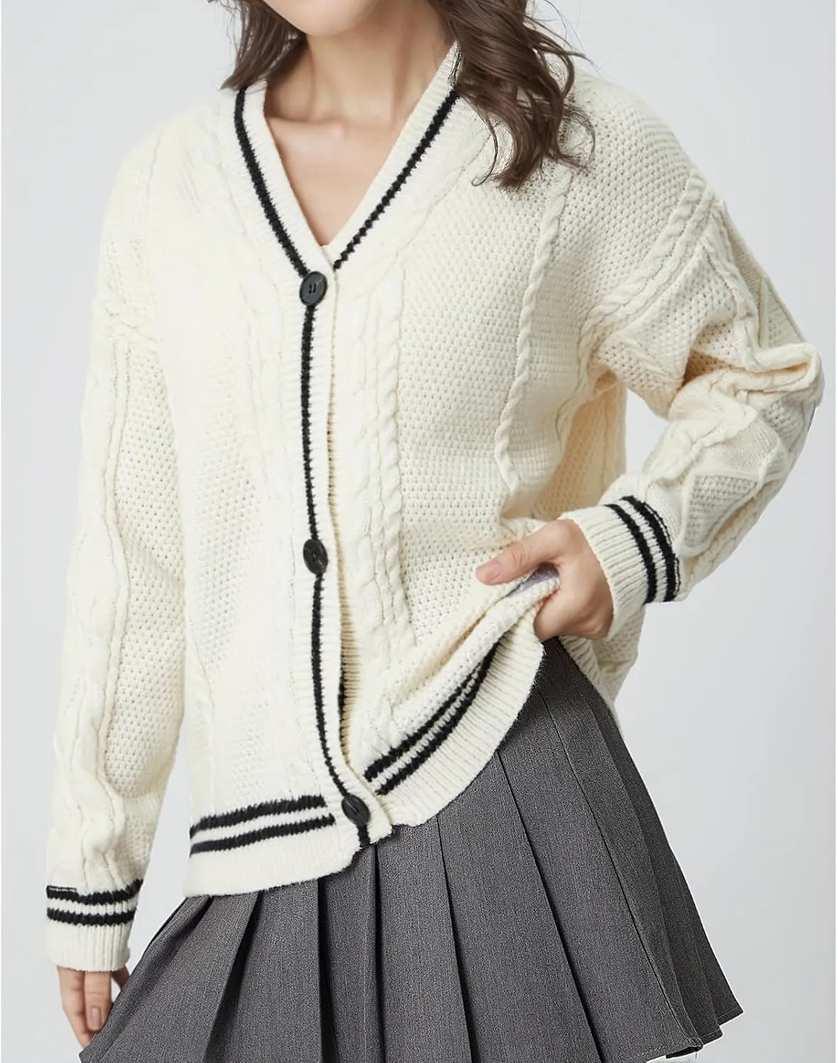 Women's Long Sleeve Cardigan V Neck Stars Button Down Oversized Open Front Sweaters Casual Cable Batwing Knitted Coat