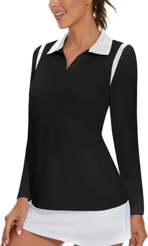 Womens Long Sleeve Golf Polo Shirts for Women V Neck Tennis Athletic Shirt UPF50  Quick Dry Moisture Wicking