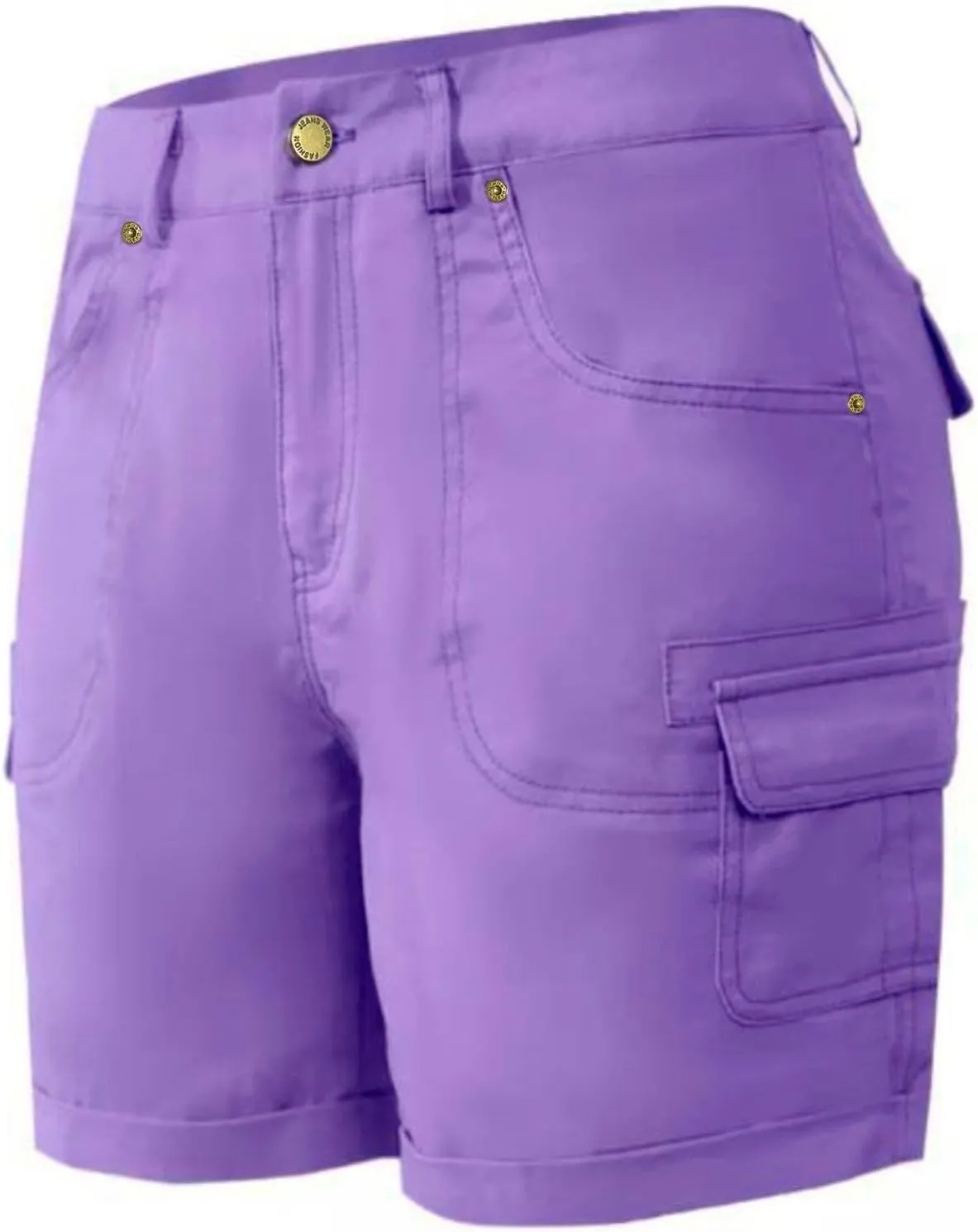 Women's Loose Solid Color Mini Pant,Summer Beach Shorts with Buttons,Cargo Hot Pants for Casual Wear