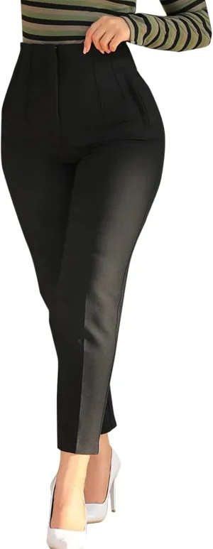 Womens Pants Casual High Waist Zipper Slim Capri Trousers Stretchy Pull-On Comfort Fit for Spring and Summer
