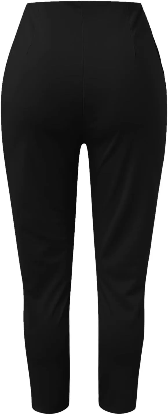 Womens Pants Casual High Waist Zipper Slim Capri Trousers Stretchy Pull-On Comfort Fit for Spring and Summer