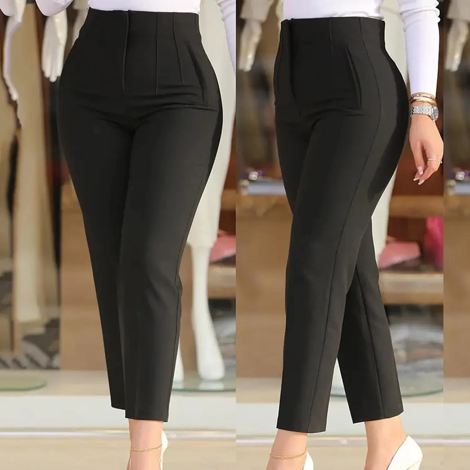 Womens Pants Casual High Waist Zipper Slim Capri Trousers Stretchy Pull-On Comfort Fit for Spring and Summer