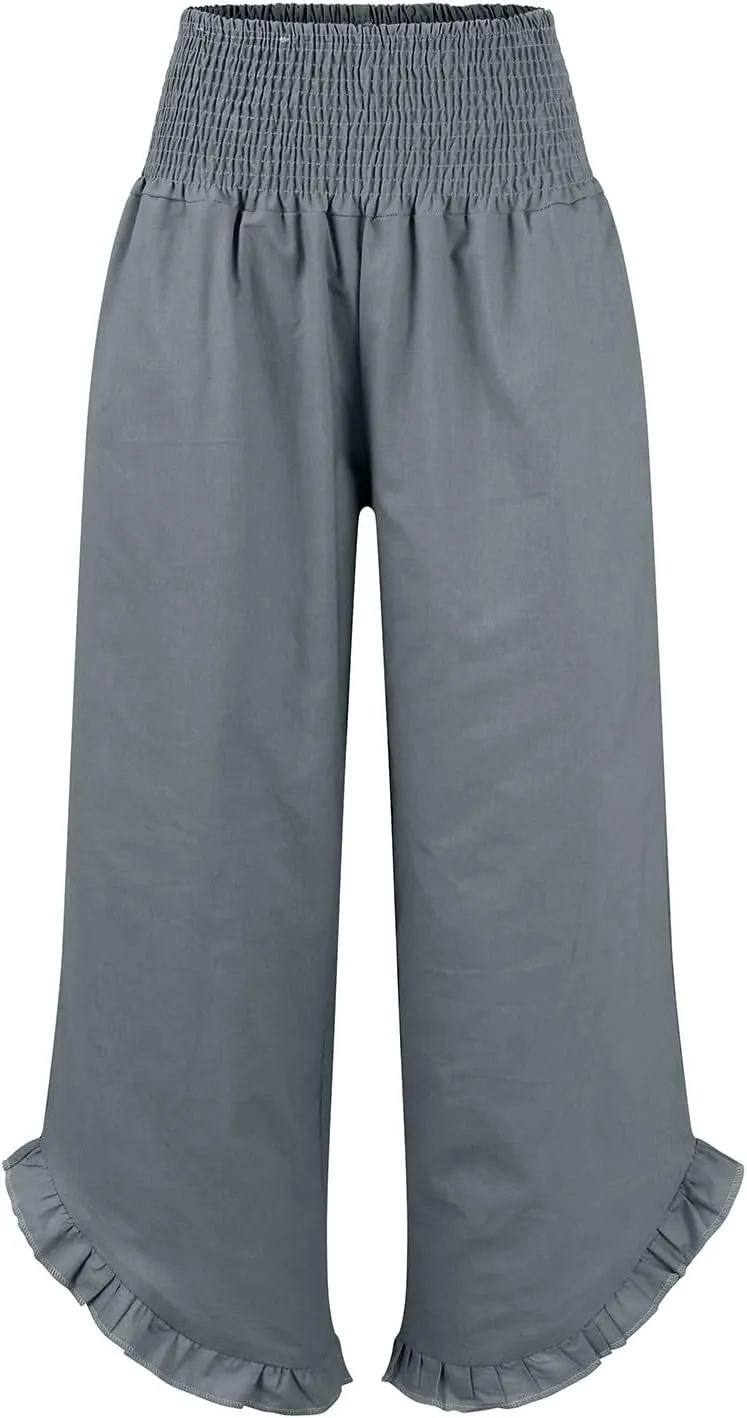 Women's Pants High Waisted Straight Leg Work,Womens Dress Sweatpants Petite, Linen Cotton Slit Baggy Waist