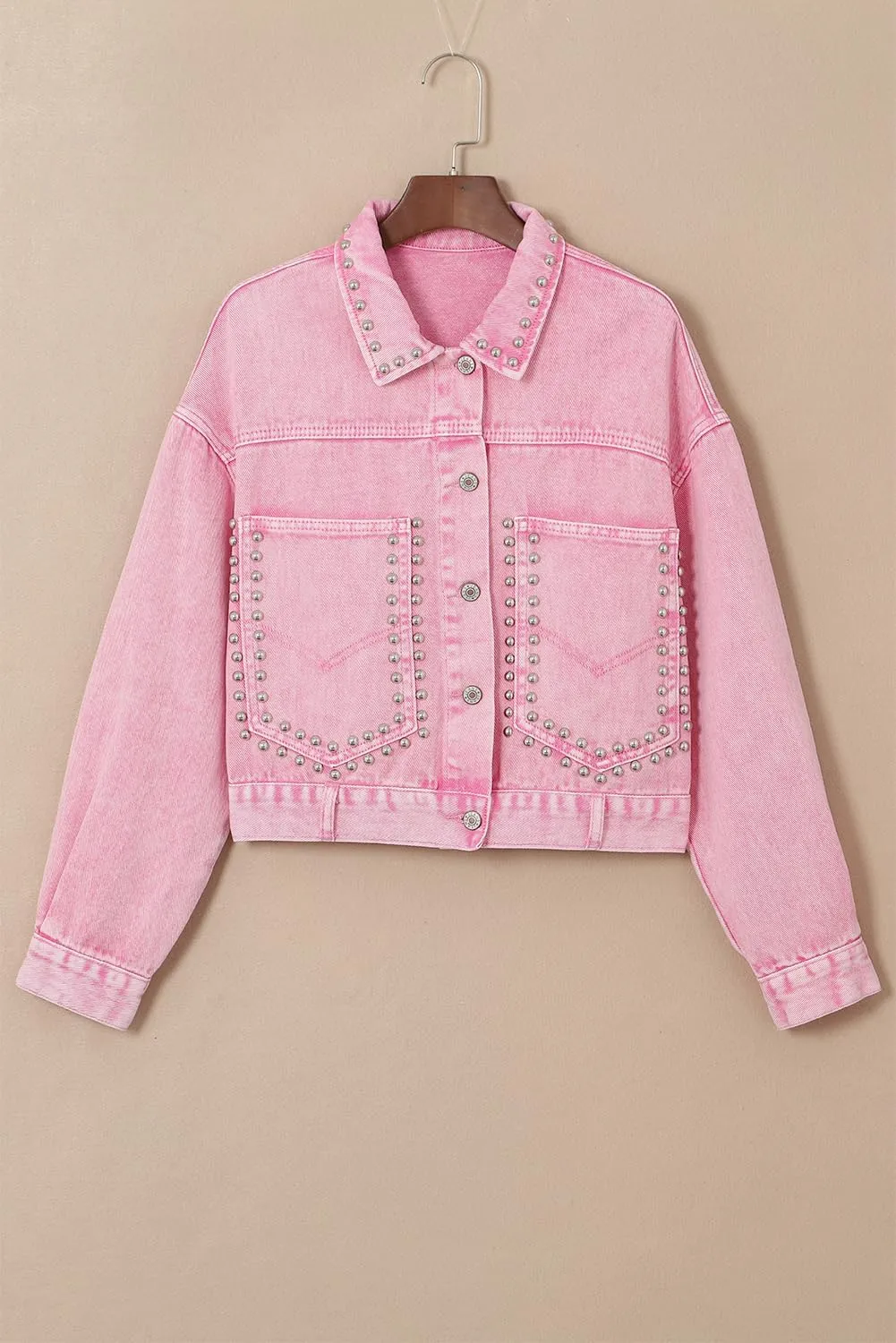 Women's Retro Acid Wash Denim Jacket with Rivet Studs