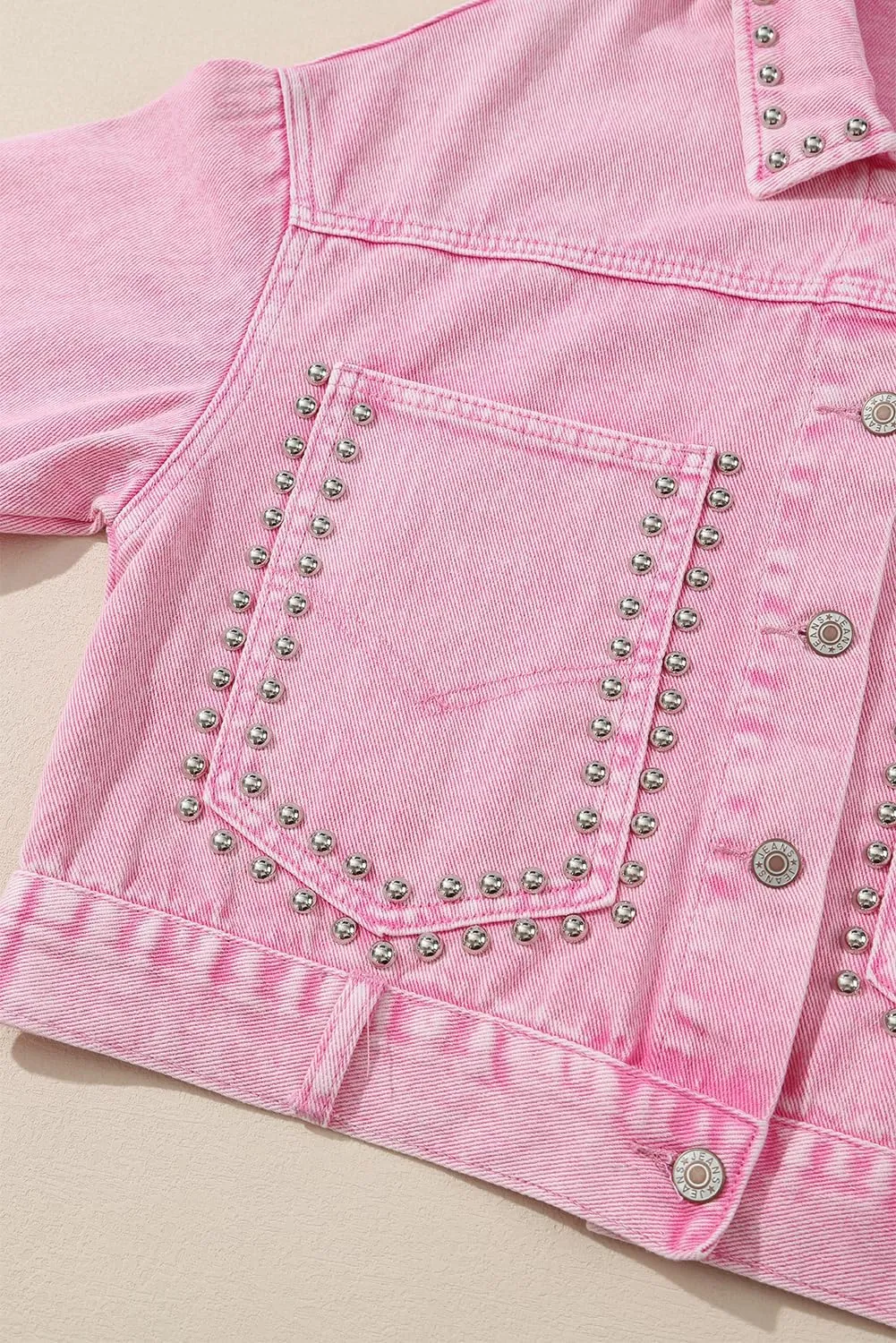Women's Retro Acid Wash Denim Jacket with Rivet Studs