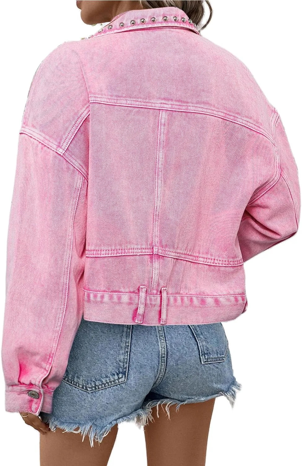 Women's Retro Acid Wash Denim Jacket with Rivet Studs