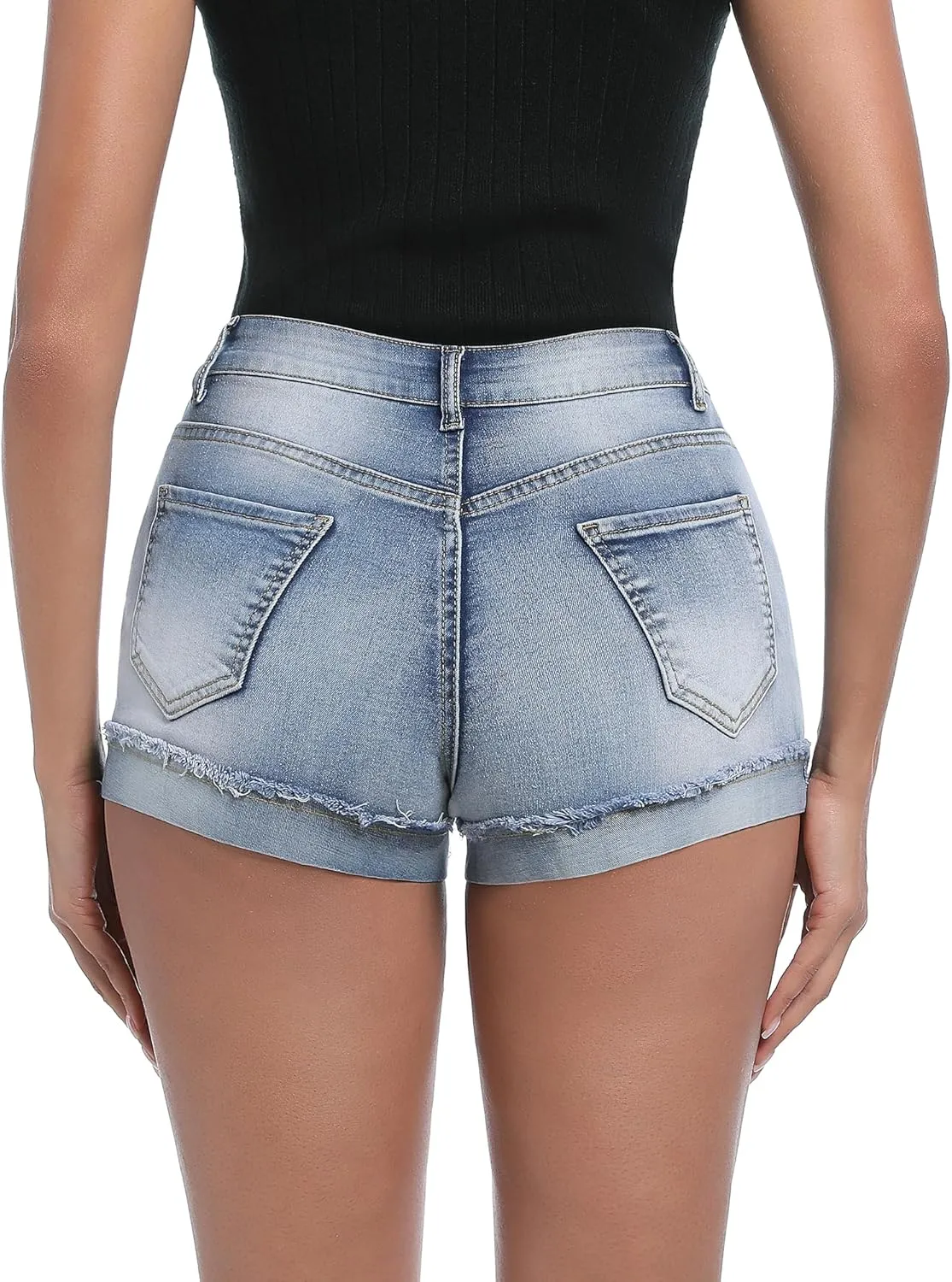 Women's Ripped Mid Rise Stretchy Denim Jeans Shorts