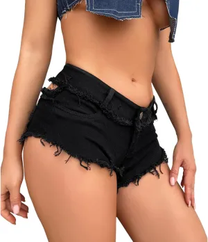 Women's Sexy Mini Denim Shorts Low Rise Cheeky Jeans Shorts Booty Hot Pants Cut Off Club Beaches Party Clubwear