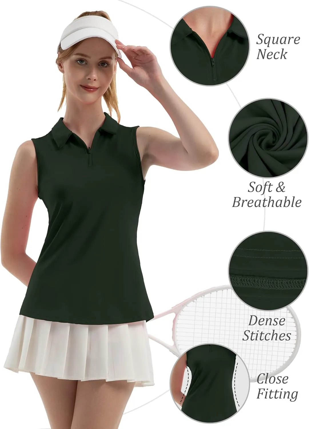 Women's Sleeveless Polo Golf Tennis Shirt Tank Tops T-Shirts V-Neck with Collar Quick Dry Workout Athletic