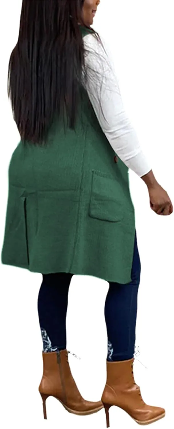 Womens Sleeveless Sweater Vest Cable Knit Open Front Long Cardigan Waistcoat Jacket Outerwear Coat