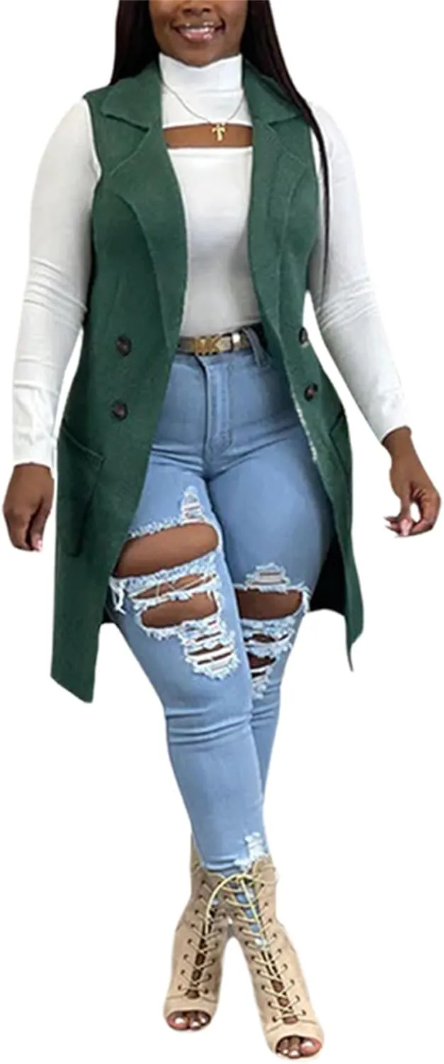 Womens Sleeveless Sweater Vest Cable Knit Open Front Long Cardigan Waistcoat Jacket Outerwear Coat