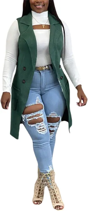 Womens Sleeveless Sweater Vest Cable Knit Open Front Long Cardigan Waistcoat Jacket Outerwear Coat