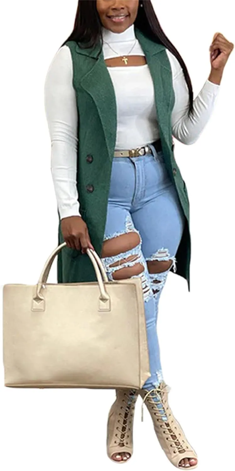 Womens Sleeveless Sweater Vest Cable Knit Open Front Long Cardigan Waistcoat Jacket Outerwear Coat