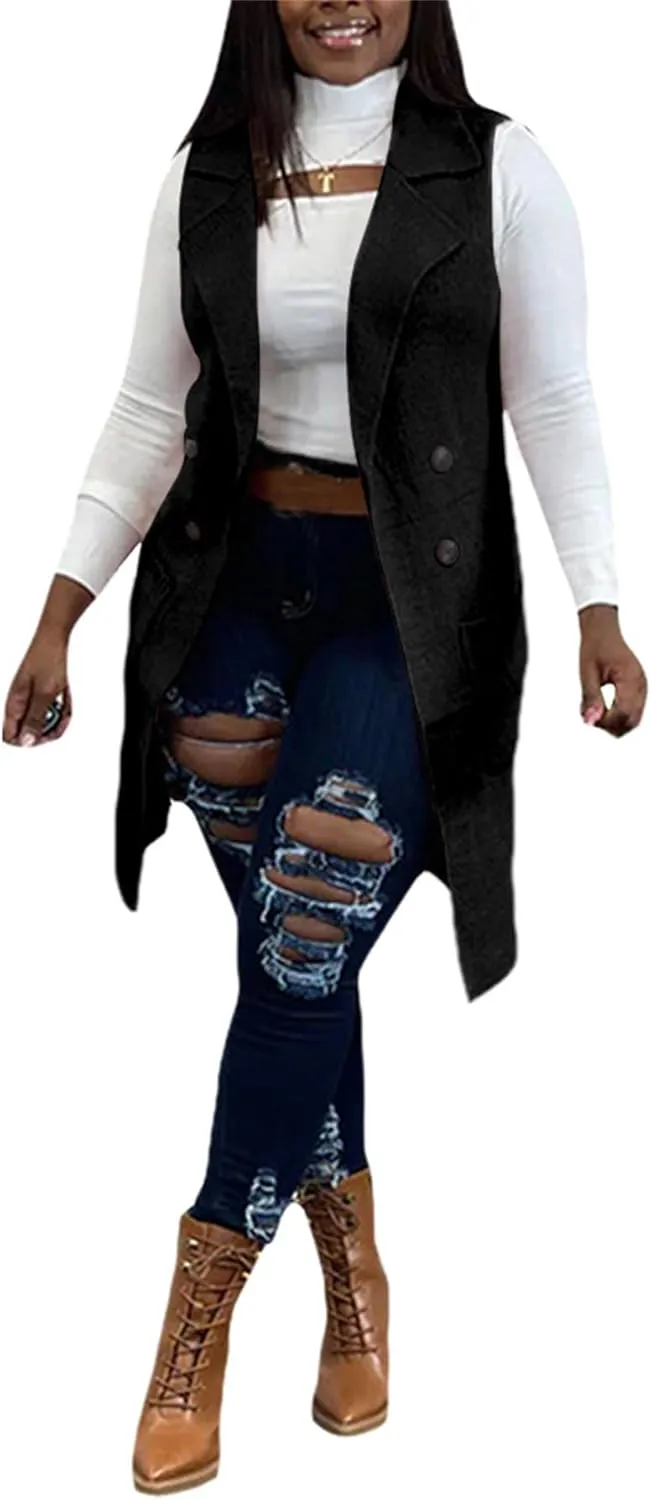 Womens Sleeveless Sweater Vest Cable Knit Open Front Long Cardigan Waistcoat Jacket Outerwear Coat