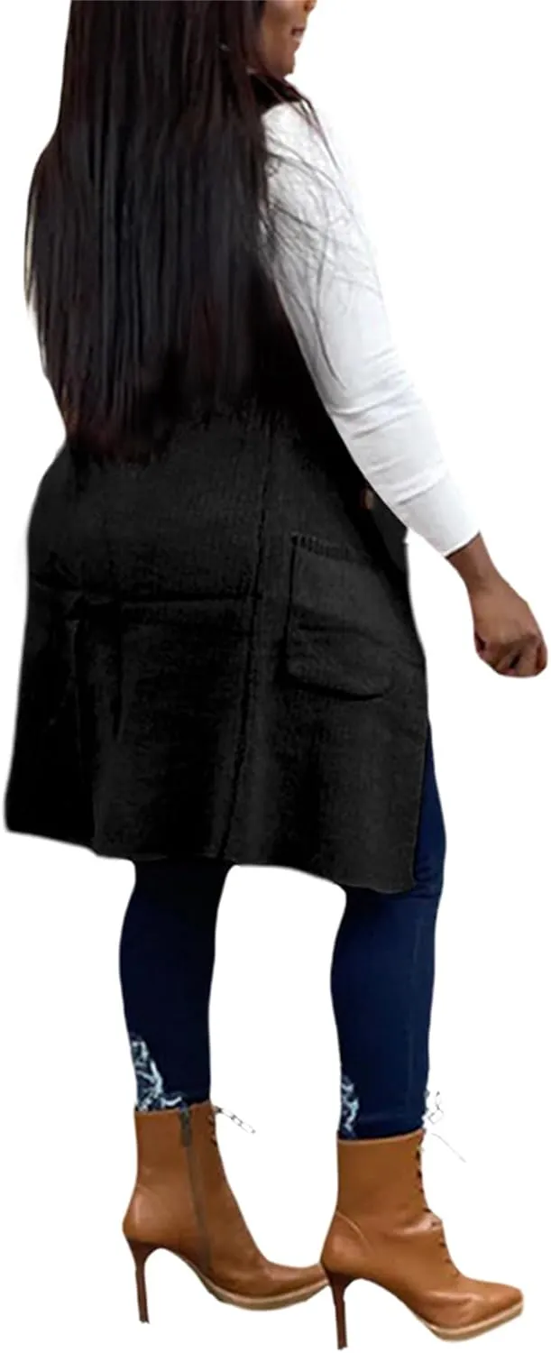 Womens Sleeveless Sweater Vest Cable Knit Open Front Long Cardigan Waistcoat Jacket Outerwear Coat