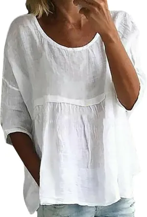 Women's Summer Boho Floral 3/4 Sleeve Tunic Top Flowy Casual Loose Cute Plus Size Pleated Blouse Shirts