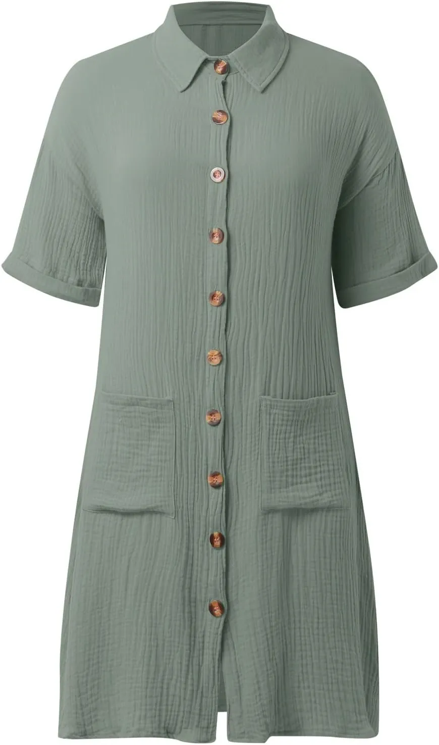 Women's Summer Dresses 2025 Cap Sleeves Button Down Solid Oversized Short Dress Tshirt Mini Dress with Pockets