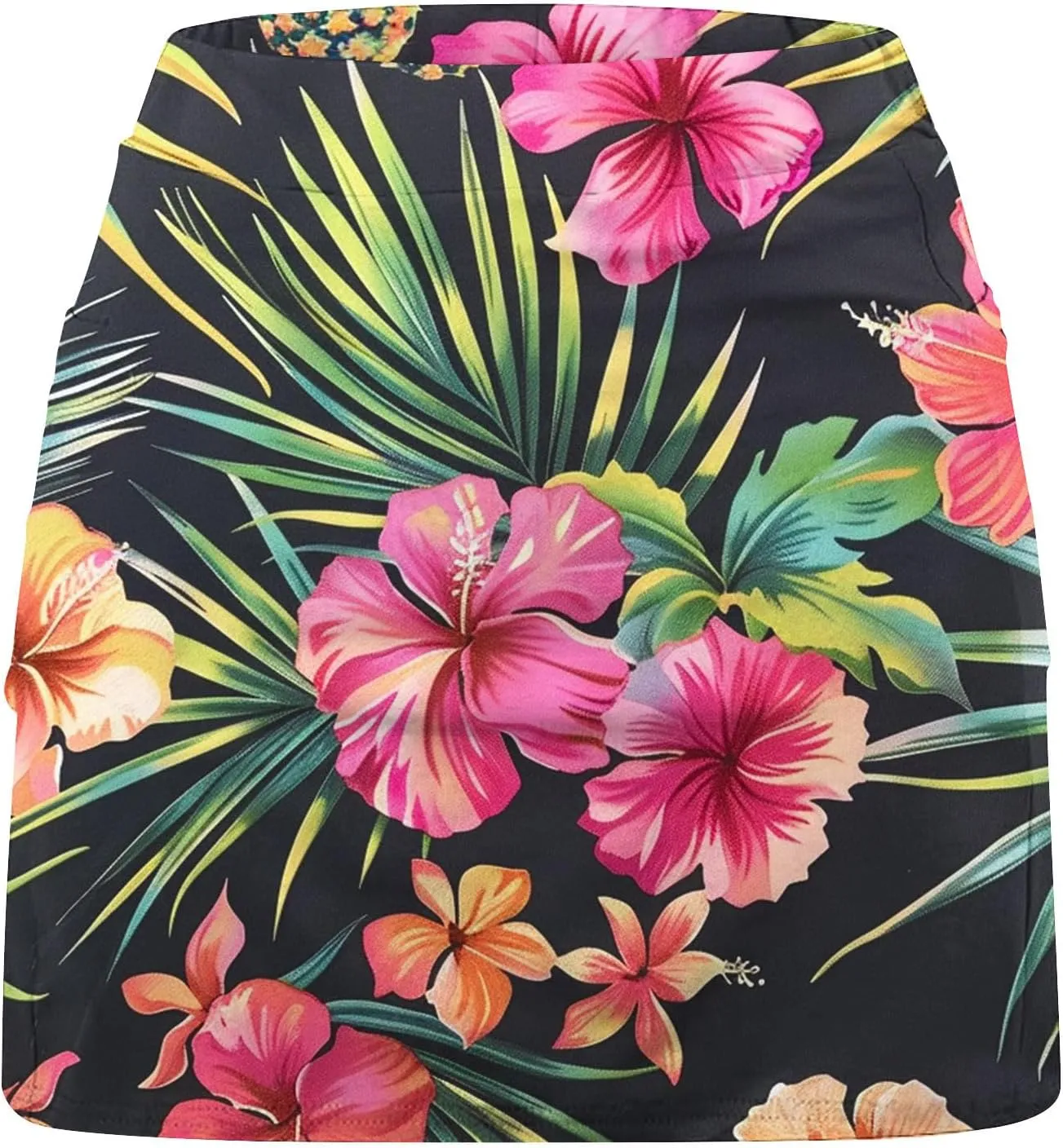 Womens Summer Tennis Skirts with Shorts Workout Golf Athletic Skirts Hawaiian Vacation Floral Print High Waist Skorts