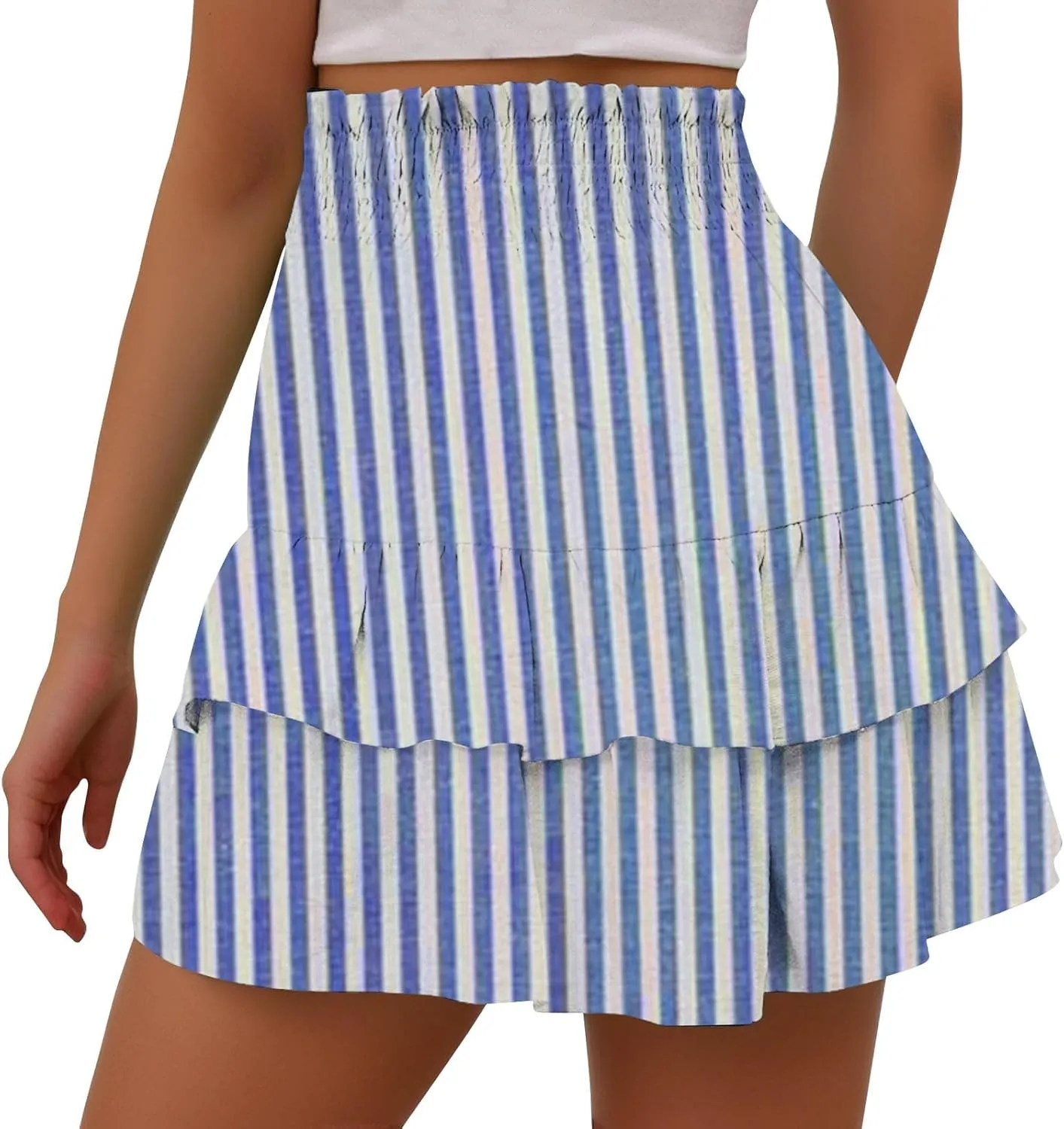 Women's Summer Wide Leg Printed High Waisted Lightweight Shorts with Floral Pleated Hem Casual Vacation Pants