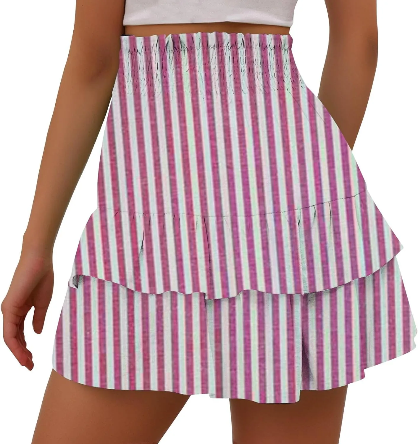 Women's Summer Wide Leg Printed High Waisted Lightweight Shorts with Floral Pleated Hem Casual Vacation Pants