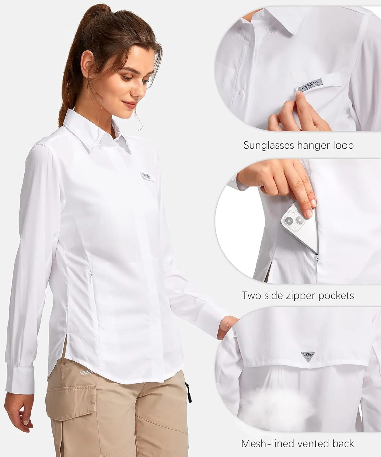 Womens Sun Protection Fishing Shirt with Zipper Pockets Lightweight SPF Long Sleeve Shirts for Hiking Safari