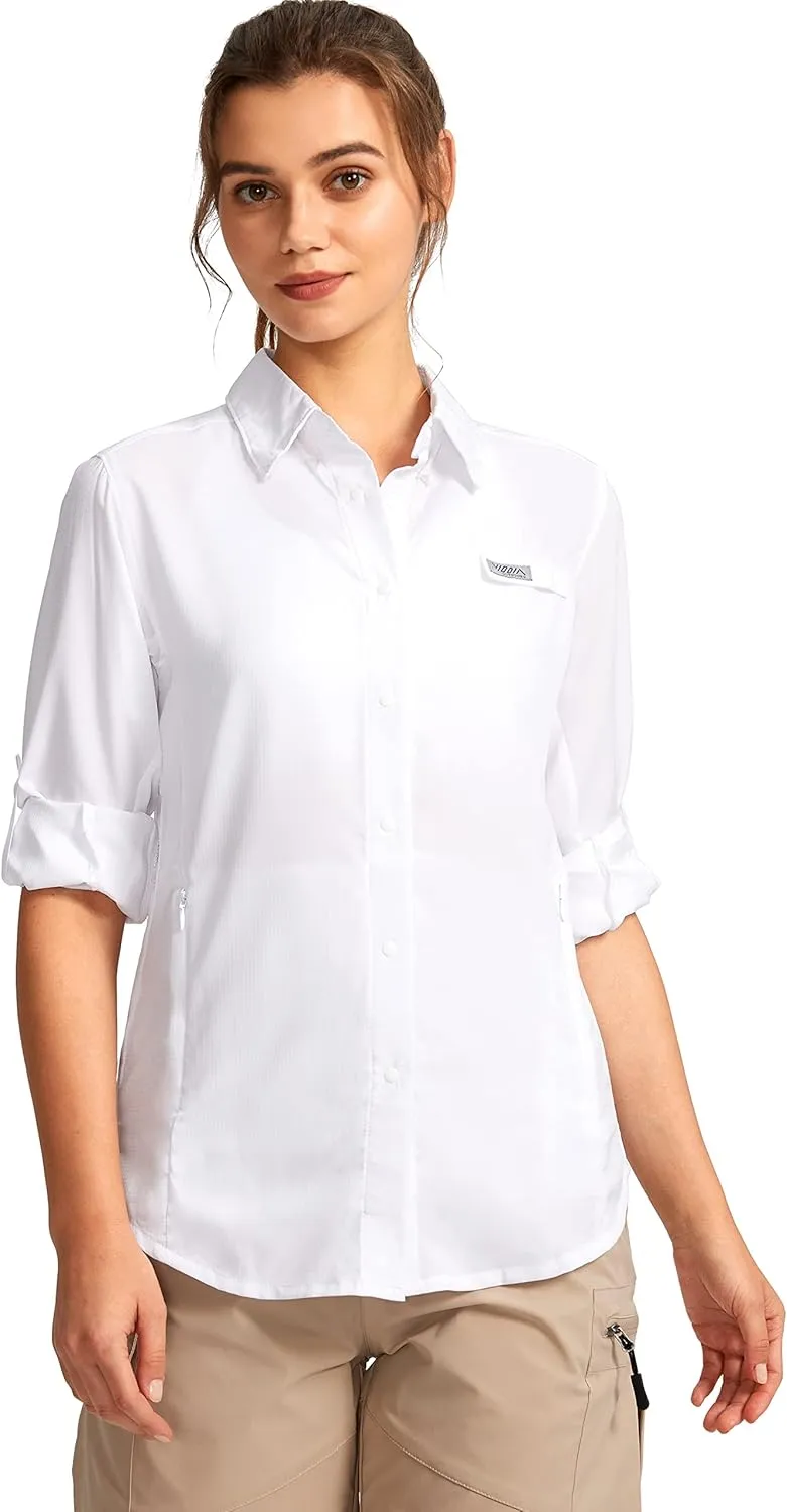 Womens Sun Protection Fishing Shirt with Zipper Pockets Lightweight SPF Long Sleeve Shirts for Hiking Safari