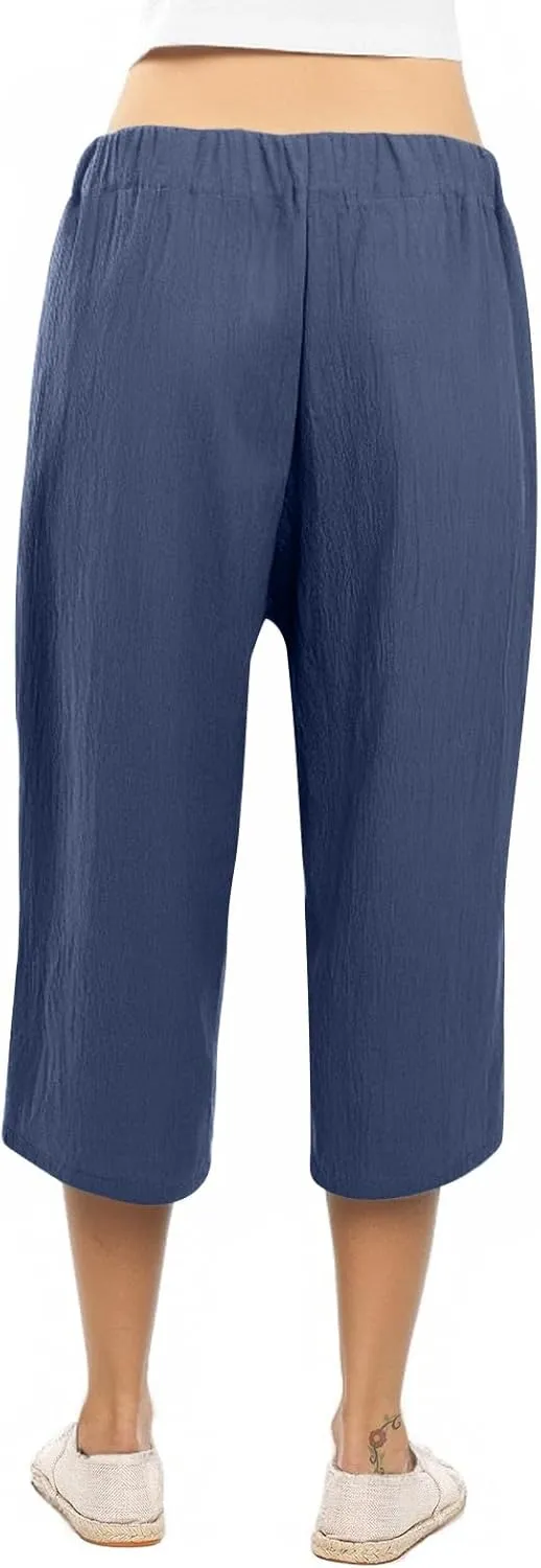 Womens Sweatpants Work,Cargo Pants Women Tall, Linen Cotton Straight Leg Petite Low Rise Capris with Pockets