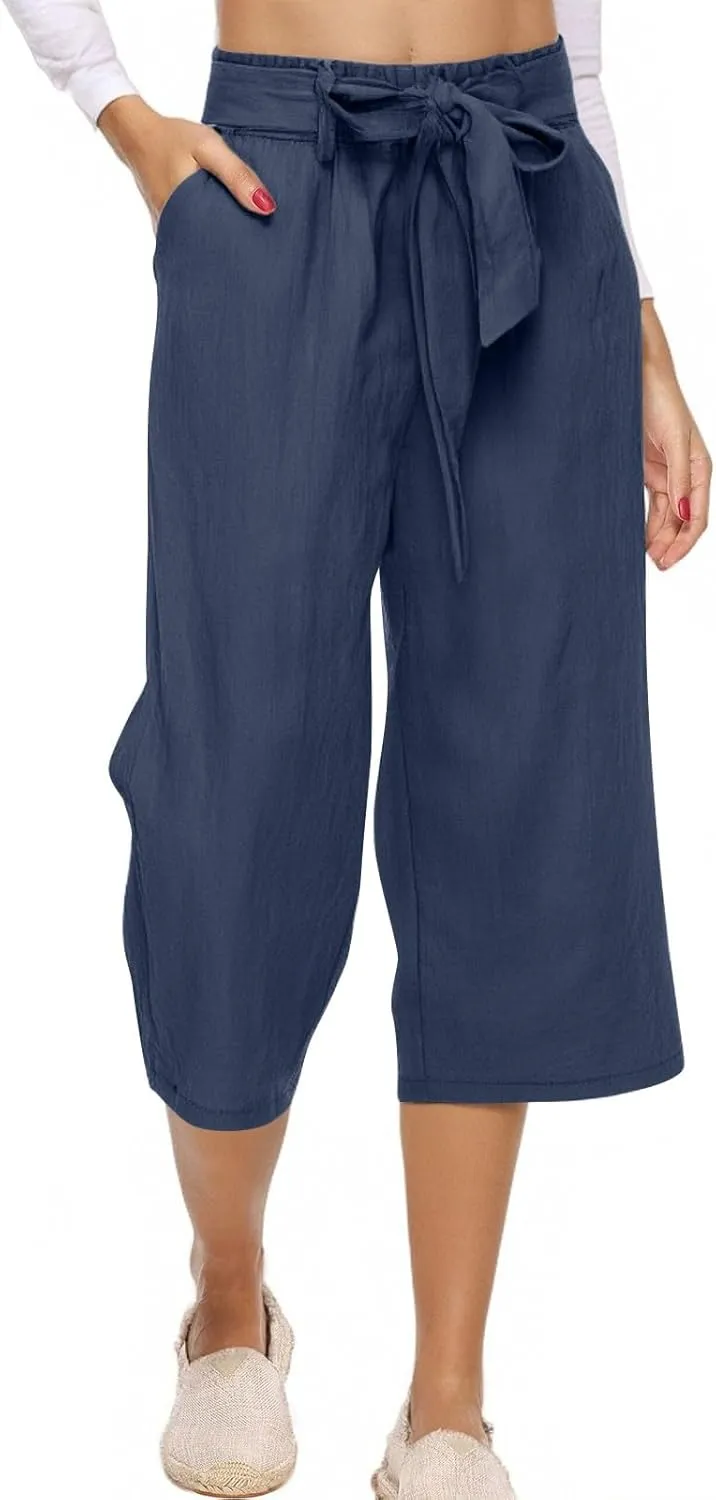 Womens Sweatpants Work,Cargo Pants Women Tall, Linen Cotton Straight Leg Petite Low Rise Capris with Pockets