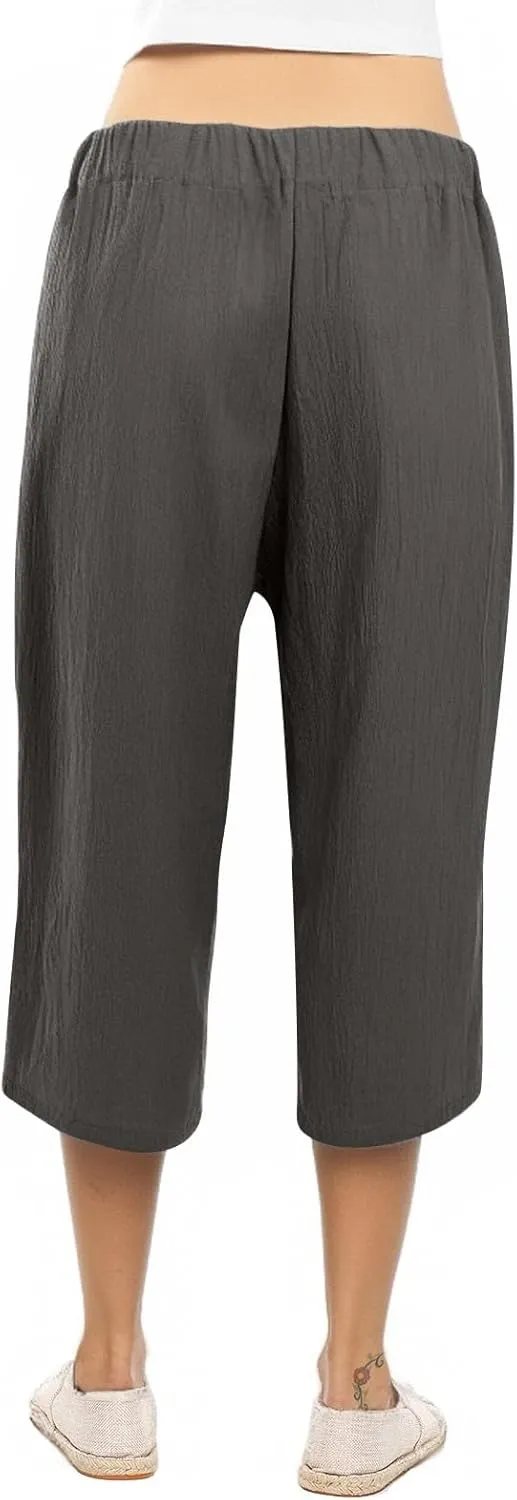 Womens Sweatpants,Women's Pants with Pockets Low Rise Capris Pockets Petite Work Straight Leg Linen Cotton