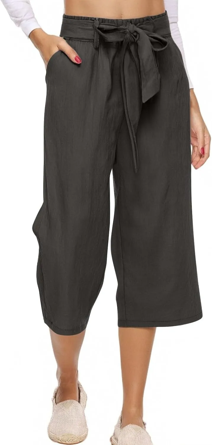 Womens Sweatpants,Women's Pants with Pockets Low Rise Capris Pockets Petite Work Straight Leg Linen Cotton
