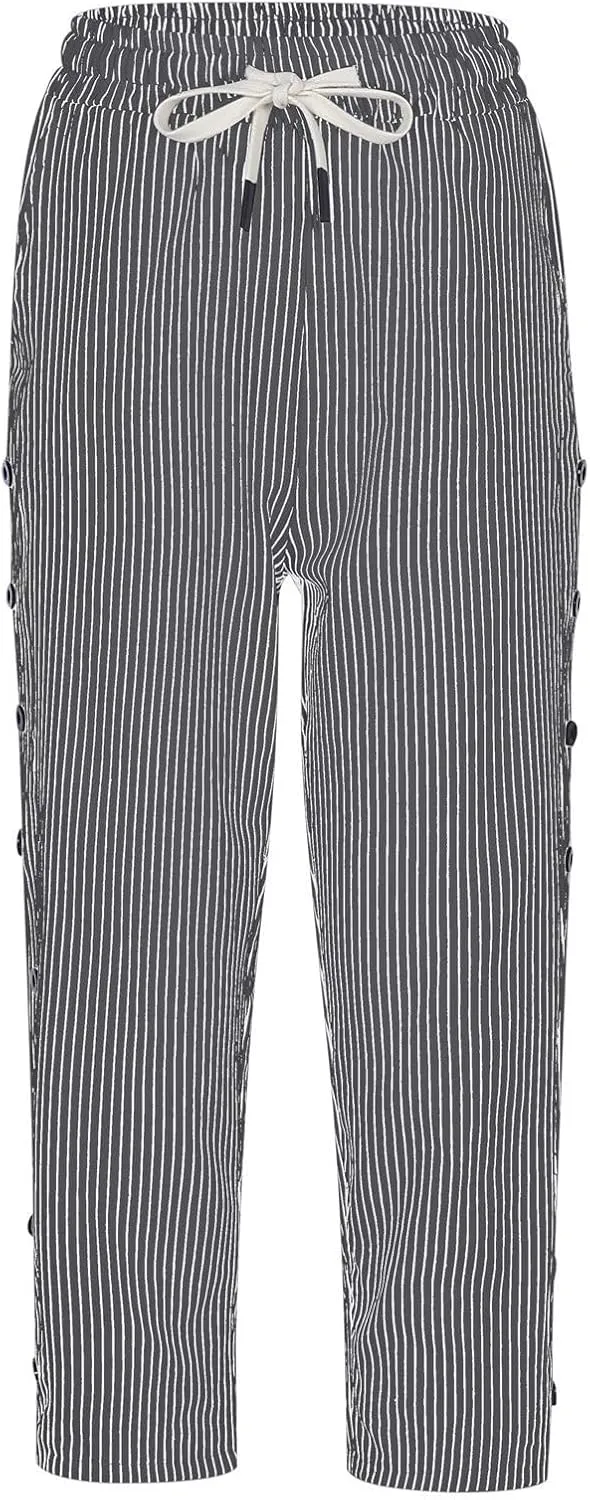 Womens Tapered Pants 2025 Summer Comfy Cotton Linen Capris Elastic Waist Pants Casual Cropped Trousers with Pockets