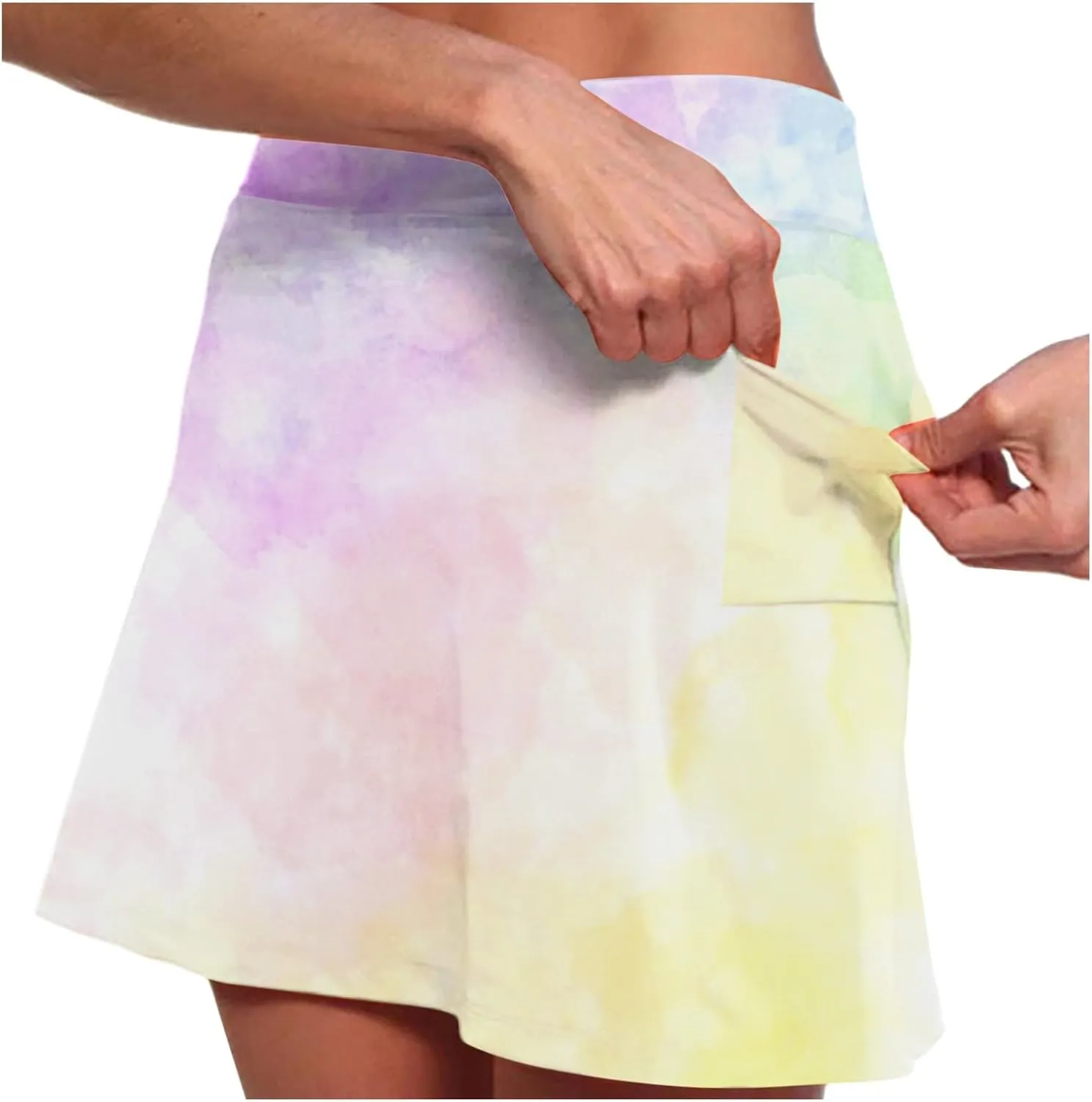 Women's Tennis Golf Mini Skirts with Pockets Casual Tie Dye High Waisted Elastic Skorts Summer Workout Skirt Inner Shorts