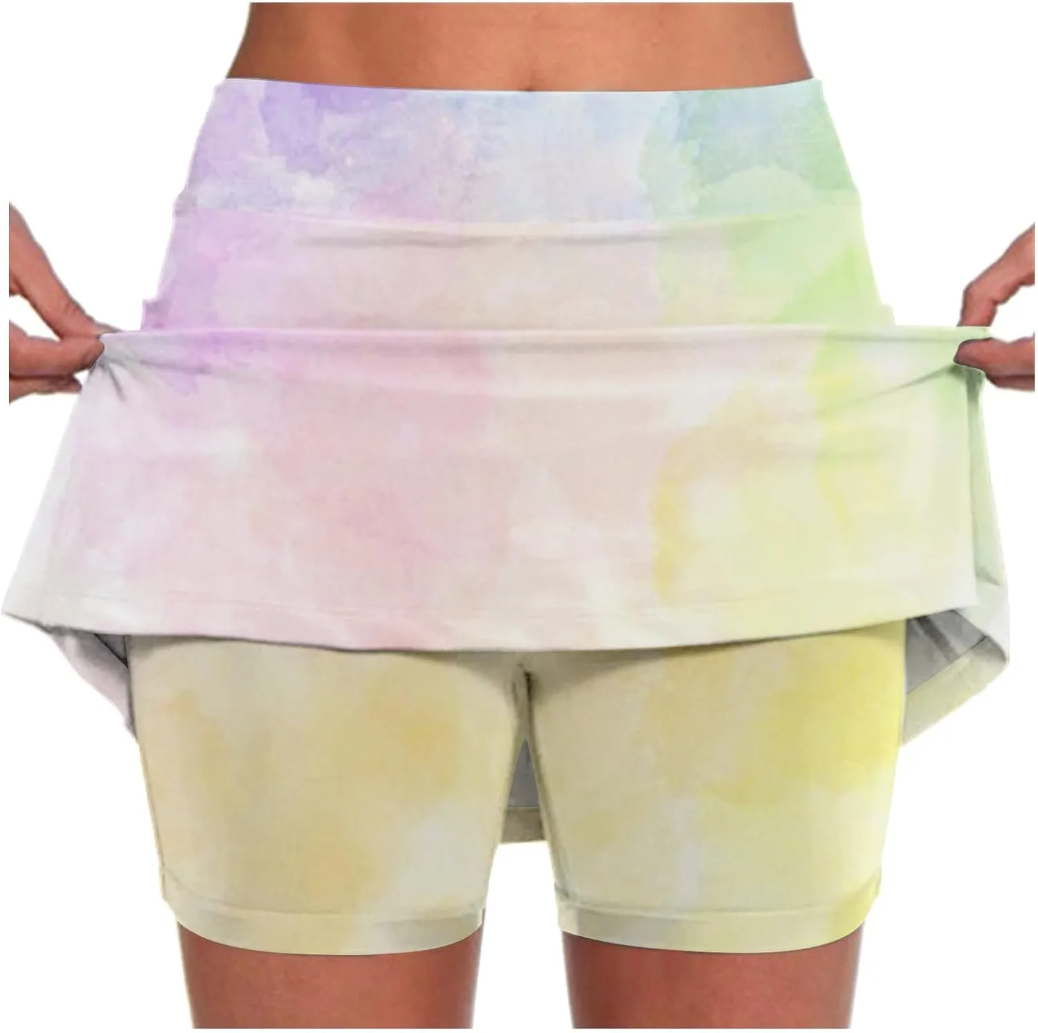 Women's Tennis Golf Mini Skirts with Pockets Casual Tie Dye High Waisted Elastic Skorts Summer Workout Skirt Inner Shorts
