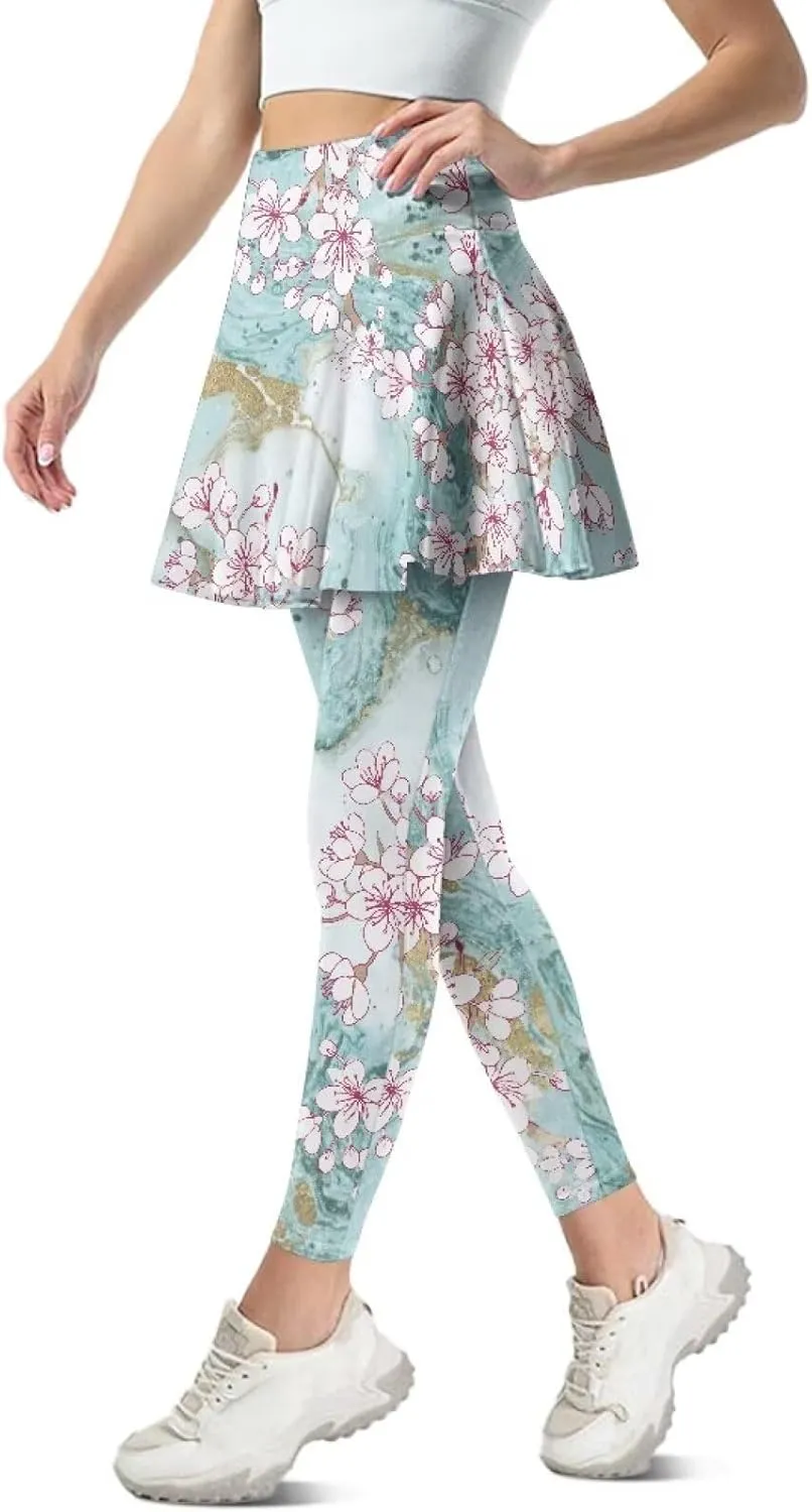 Women's Tennis Leggings with Skirts and Pockets Comfortable Soft High Waist Workout Yoga Pants Plus Size XS-3XL