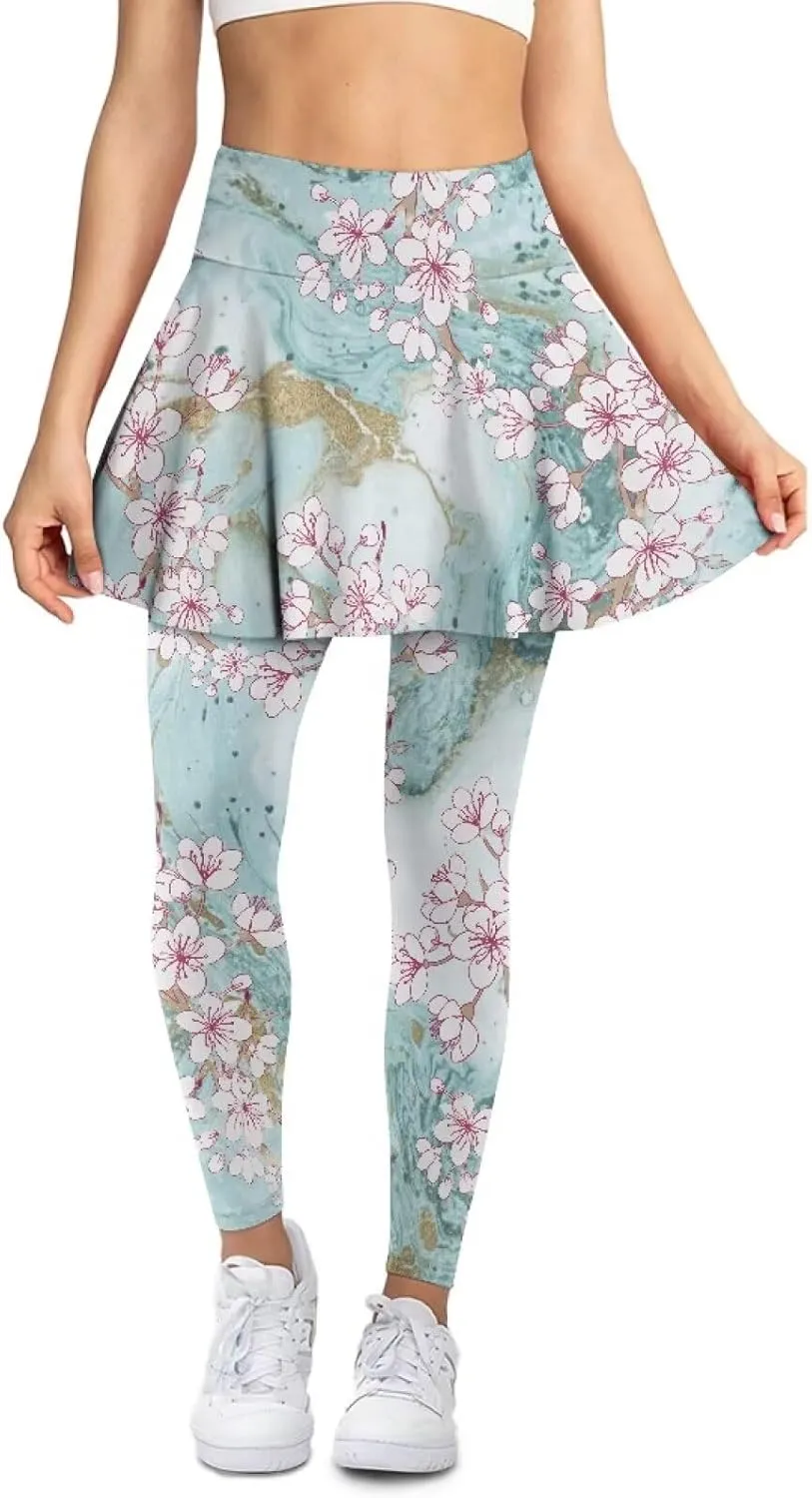 Women's Tennis Leggings with Skirts and Pockets Comfortable Soft High Waist Workout Yoga Pants Plus Size XS-3XL