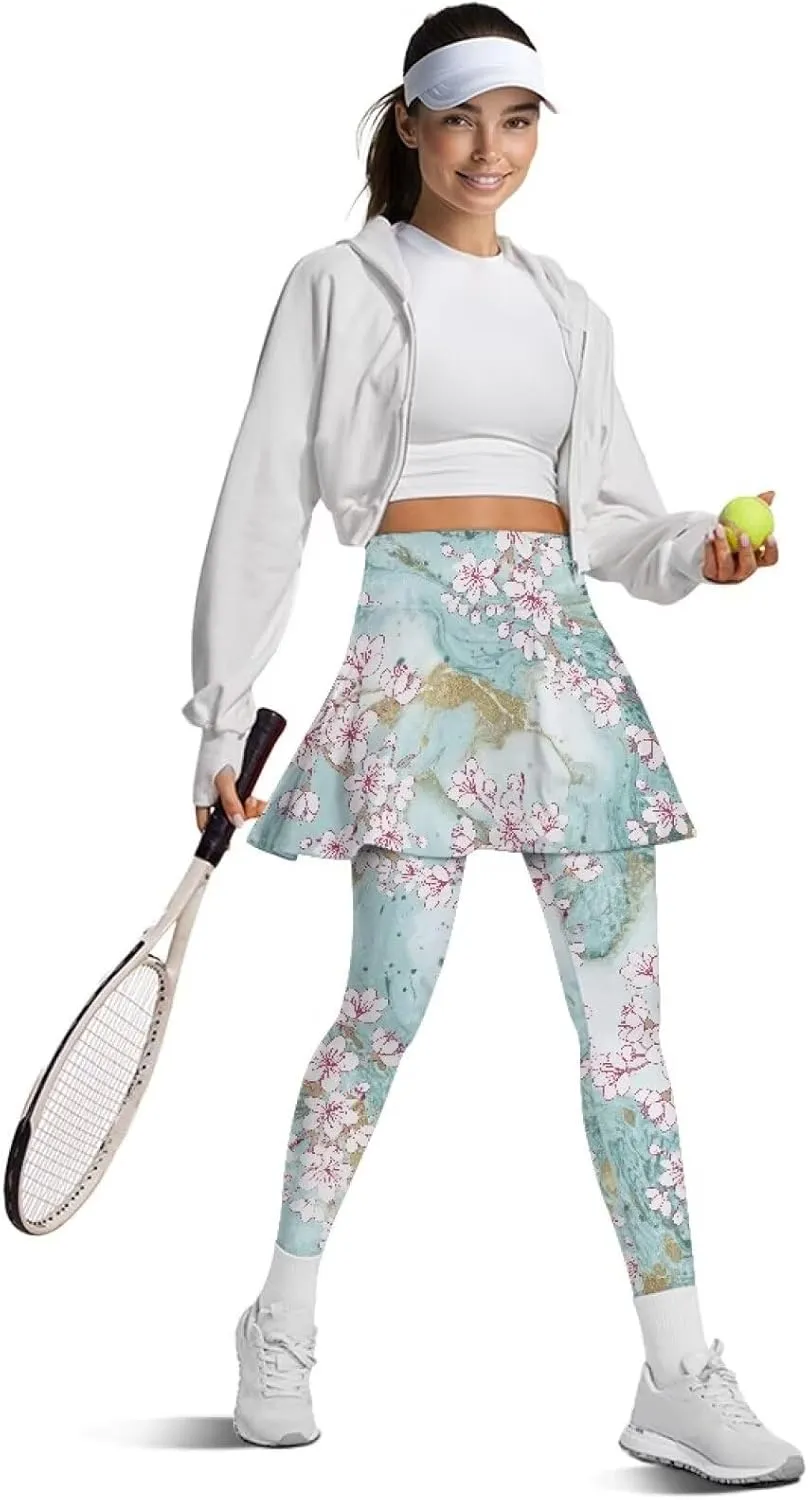 Women's Tennis Leggings with Skirts and Pockets Comfortable Soft High Waist Workout Yoga Pants Plus Size XS-3XL