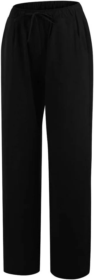 Women's Vintage Wide Leg Pants Cotton Linen Harem Pants Summer Elastic Waist Casual Lightweight Baggy Slacks Trousers