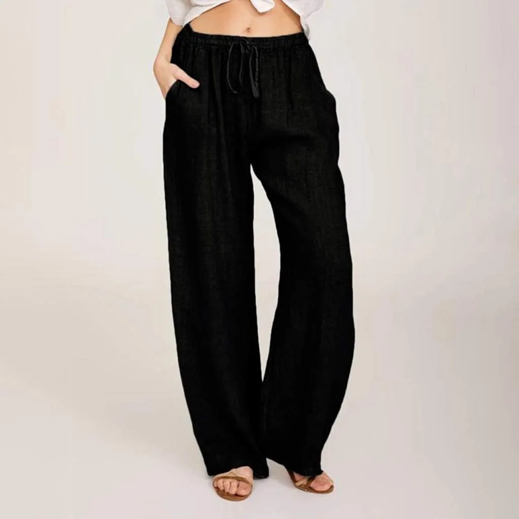 Women's Vintage Wide Leg Pants Cotton Linen Harem Pants Summer Elastic Waist Casual Lightweight Baggy Slacks Trousers