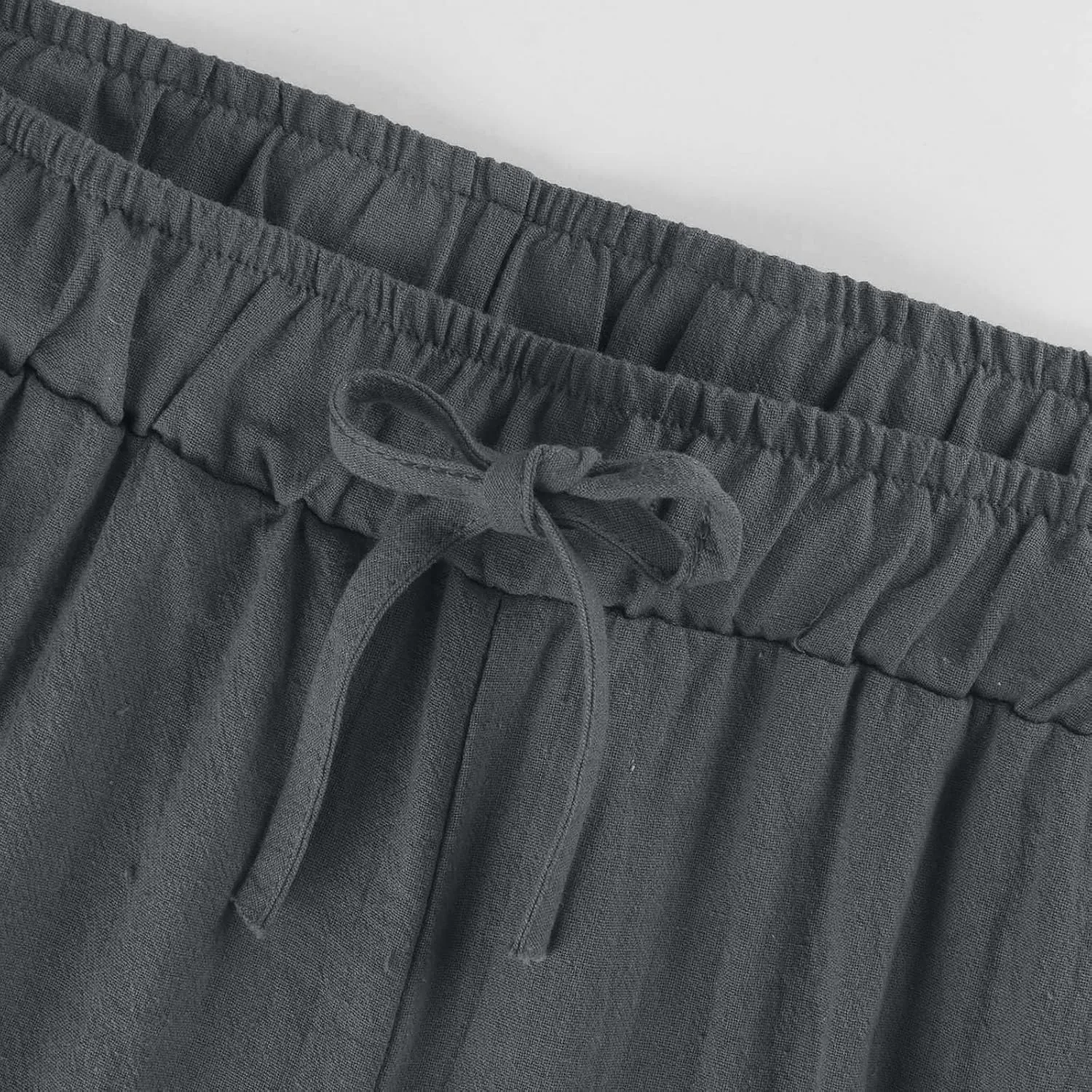 Women's Wide Leg Cotton Linen Pants Summer Flowy Beach Pants Drawstring High Waisted Palazzo Pants Plus Size Yoga Trousers