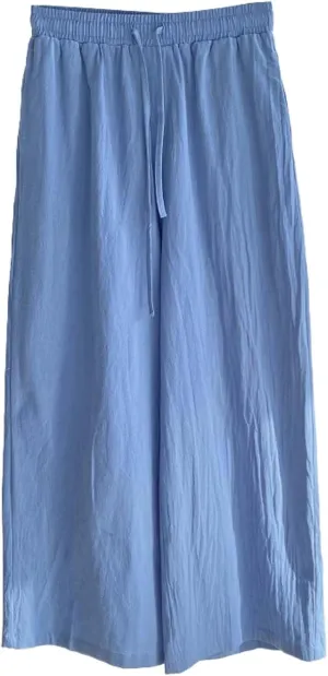 Women's Wide Leg Linen Pants, Plus Size Drawstring High Waisted Cotton Linen Pants Summer Casual Palazzo Trousers
